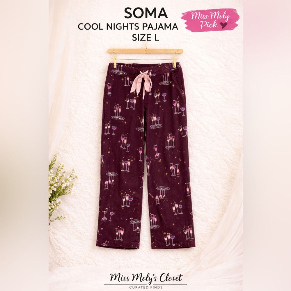Soma Cool Nights Champagne Glass Pajama Pants Lounge Sleepwear Wine Print